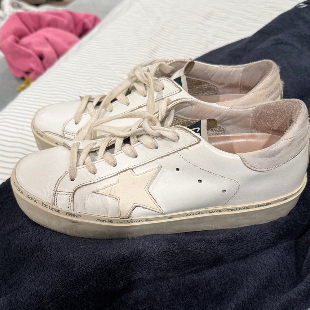 Golden Goose White Leather Sneakers with Cream Star